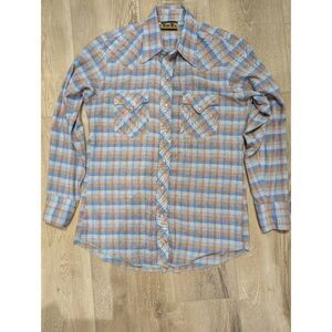 Vintage 70s Tem Tex Pearl Snap Western Shirt Mens M Plaid Check Cowboy Sawtooth